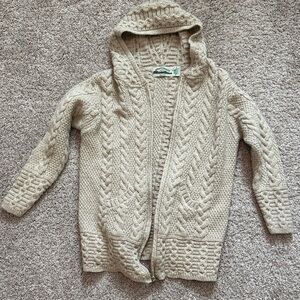 Aran Crafts Cable Knit Hooded Cardigan - Cream